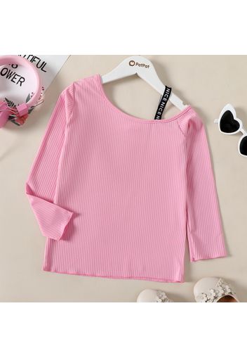 Kid Girl Letter Print Strap One Shoulder Long-sleeve Ribbed Tee