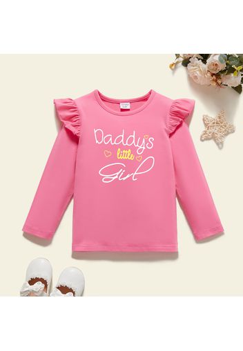 Toddler Girl Graphic Letter and Heart Print Ruffled Long-sleeve Tee