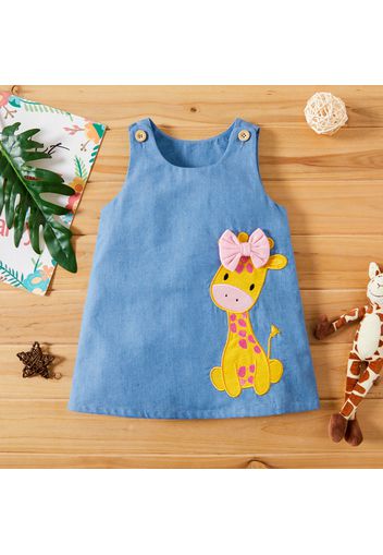 Baby Girl Giraffe Bowknot Solid Blue Denim Tank Dress