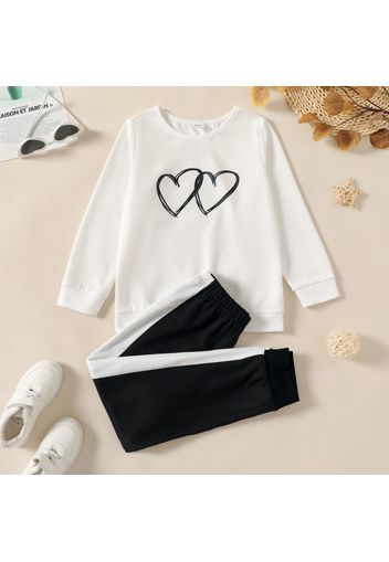 2-piece Kid Girl Heart Print Sweatshirt and Colorblock Pants Set