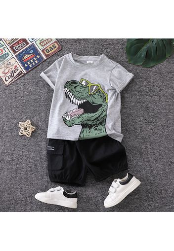 2pcs Toddler Boy Playful Dinosaur Print Tee & Cargo Shorts Set