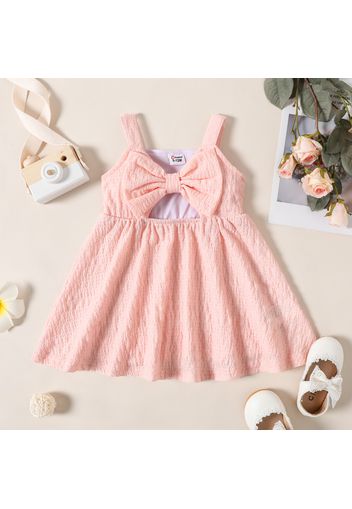 Baby Girl Solid Textured Sleeveless Bowknot Hollow Out Dress