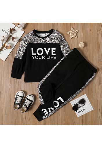 2-piece Toddler Girl Letter Leopard Print Sweatshirt and Pants Set