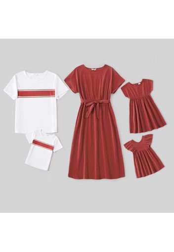 100% Cotton Solid Red and  White Series Family Matching Short Sleeve Sets