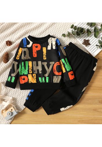 2-piece Toddler Boy Letter Print Pullover Sweatshirt and Pants Casual Set