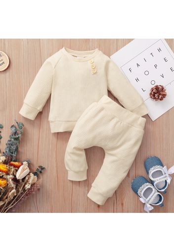 Baby 2pcs Solid Waffle Long-sleeve Sweatshirt and Trouser Set