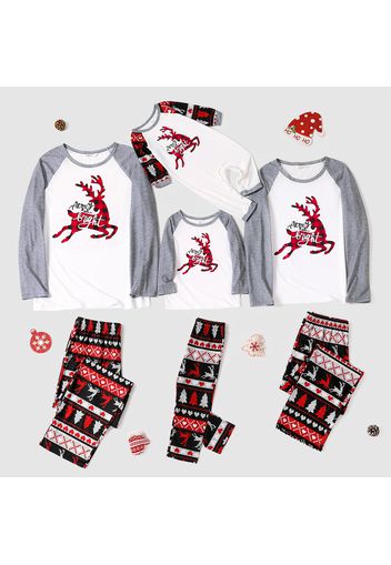 Christmas Buffalo Plaid Elk and Letter Print Family Matching Long-sleeve Pajamas Sets (Flame Resistant)