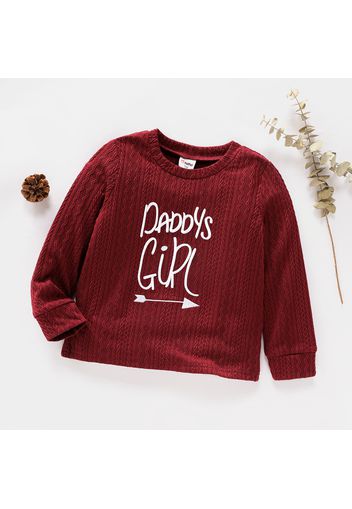 Toddler Girl Letter Print Textured Knit Sweater