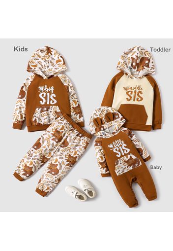 Sibling Matching Letter Print Ribbed Splicing Cartoon Animal Pattern Long-sleeve Sets