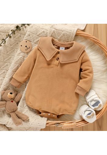 Baby Girl Brown Peter Pan collar Fleece Long-sleeve Romper