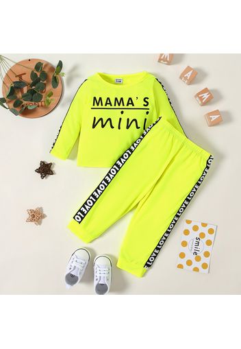 2pcs Baby Girl Letter Print Bright Color Long-sleeve T-shirt and Trousers Set