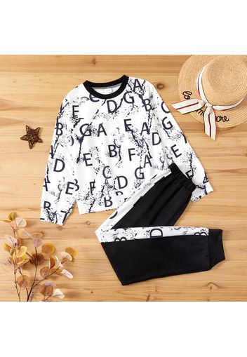 2-piece Kid Boy Letter Print Long-sleeve Top and Elasticized Pants Casual Set