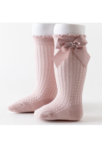 Baby Solid Bowknot Breathable Middle Socks