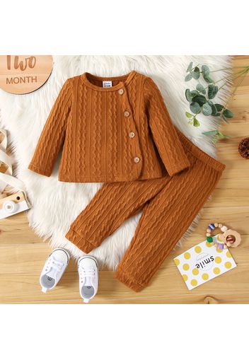 2pcs Baby Boy/Girl Solid Cable Knit Button Down Long-sleeve Top and Pants Set