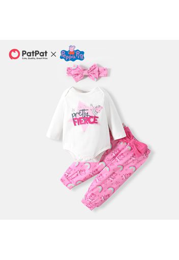 Peppa Pig Baby Girl Pink 2-piece  Christmas Stars And Rainbow Bowknot Jumpsuit And Pants Taenia