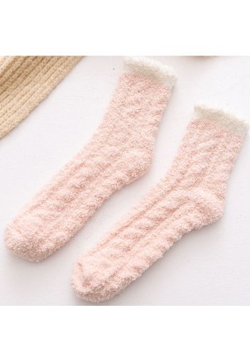 2-pack Cable Pattern Fluffy Coral Fleece Winter Warm Two-Tone Socks