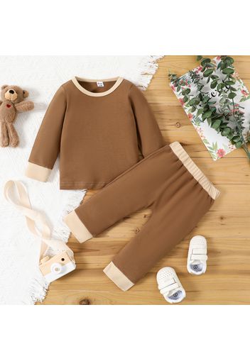 2pcs Baby Boy/Girl Solid/Striped Long-sleeve Top and Trousers Set