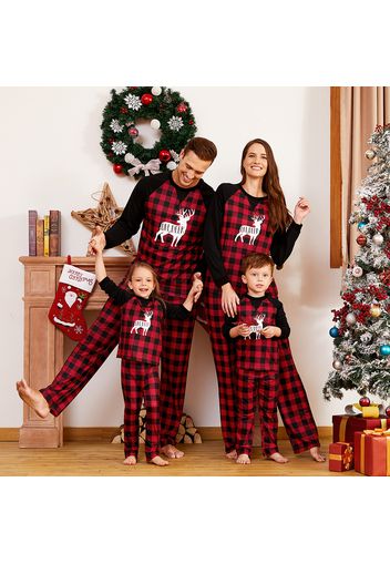 Christmas Deer Print Plaid Design Family Matching Pajamas Sets (Flame Resistant)