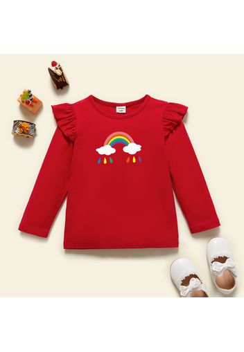 Toddler Girl Graphic Rainbow Print Ruffled Long-sleeve Tee