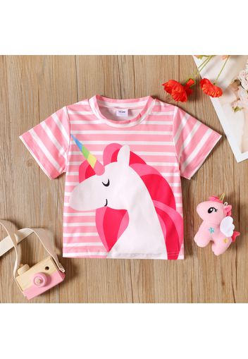 Toddler Girl Unicorn Heart Print/Stripe Short-sleeve Pink Tee