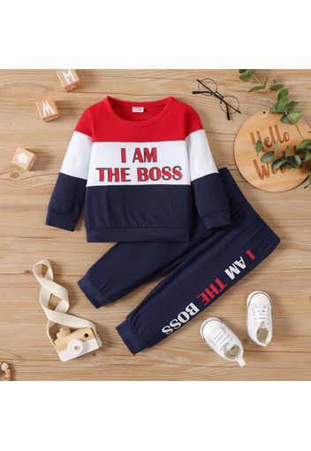 2pcs Baby Boy Letter Print Color Block Long-sleeve Sweatshirt and Trousers Set