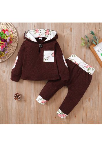 2pcs Hooded Floral Print Long-sleeve Baby Set