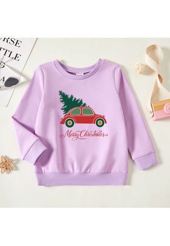 Christmas Toddler Graphic Christmas Tree and Car and Letter Print Long-sleeve Pullover