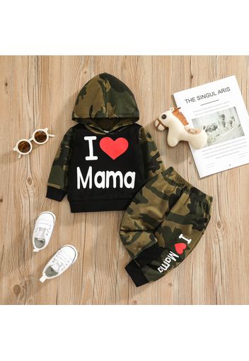 2pcs Baby Letter Print Camouflage Cotton Long-sleeve Hoodie and Trousers Set