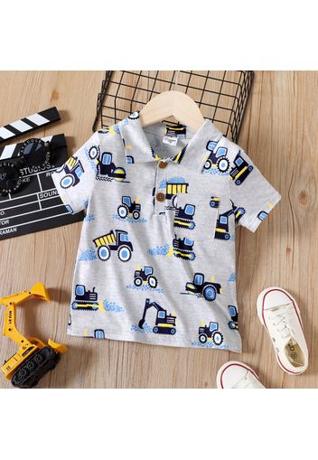 Toddler Boy Vehicle Print Short-sleeve Grey Polo Shirt
