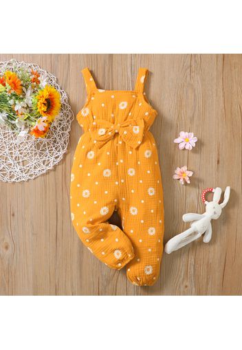 Toddler Girl 100% Cotton Floral Print Bowknot Design Sleeveless Jumpsuit