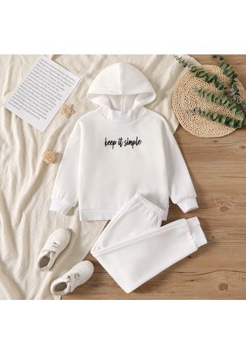 2-piece Kid Girl Letter Print Fleece Lined Hoodie Sweatshirt and Solid Color Pants Set