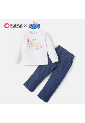 Peppa Pig 2-piece Toddler Girl Butterfly Cotton Top and Denim Pants Set