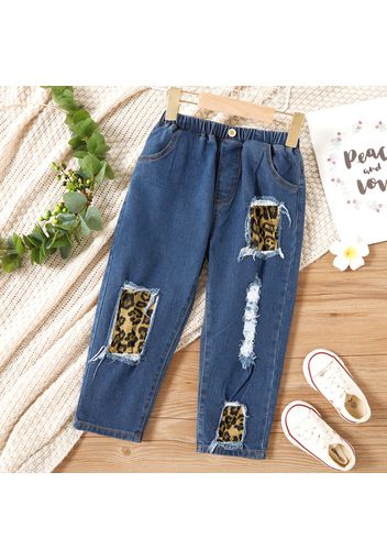 Toddler Girl Leopard Print Patchwork Ripped Denim Jeans