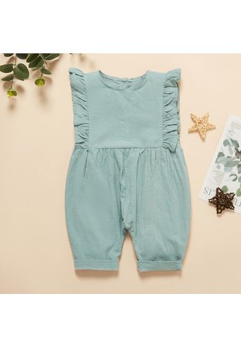 Solid Ruffle Decor Sleeveless Baby Jumpsuit