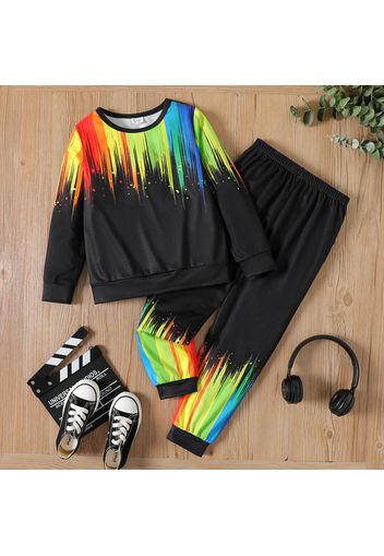 2pcs Kid Boy Painting Print Colorblock Long-sleeve Tee and Pants Set