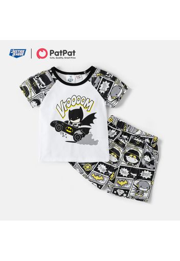 Justice League Toddler Boy Letter Print Short Raglan Sleeve Tee and Allover Print Shorts Set