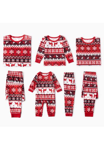 Christmas All Over Snowflake Print Red Family Matching Long-sleeve Pajamas Sets (Flame Resistant)