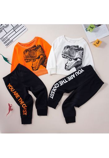 2-piece Kid Boy Animal Dinosaur Print Pullover Sweatshirt and Letter Print Pants Set