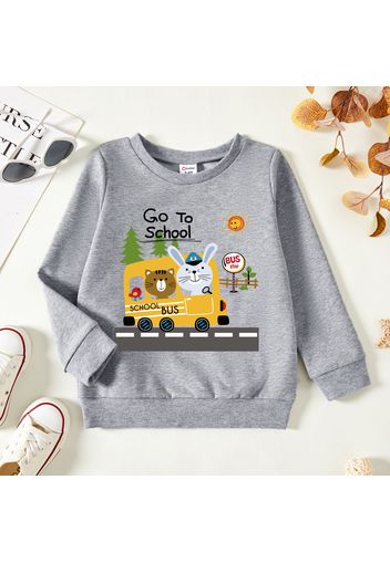 Toddler Graphic Animals and Schoolbus and Tree Print Long-sleeve Pullover