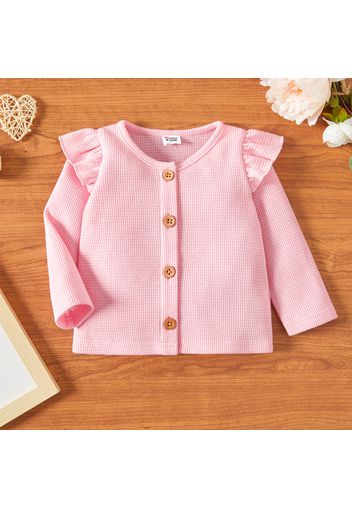 Baby Girl Solid Ruffle Long-sleeve Button Down Top