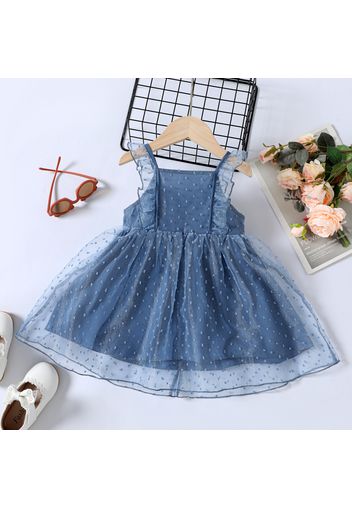 Dress Like Wind Toddler Girl Jacquard Mesh Layered Sleeveless Blue Dress