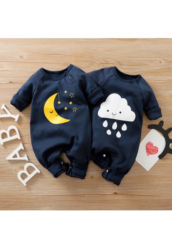 100% Cotton Moon or Cloud Print Long-sleeve Baby Jumpsuit