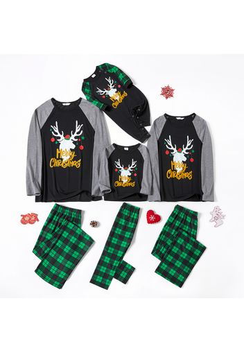 Family Matching Deer Print Plaid Christmas Pajamas Sets（Flame resistant）