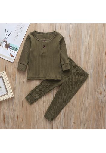 Ribbed 2pcs Solid Long-sleeve Baby Set