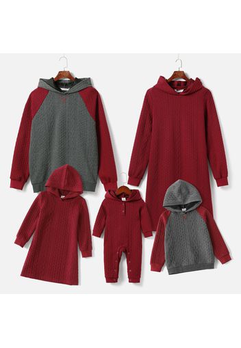 Family Matching Solid Cable Knit Long-sleeve Hoodie Dress and Raglan-sleeve Sweatshirts