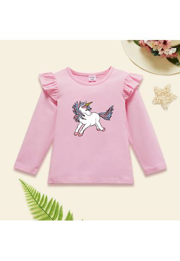 Toddler Girl Graphic Unicorn Print Ruffled Long-sleeve Tee