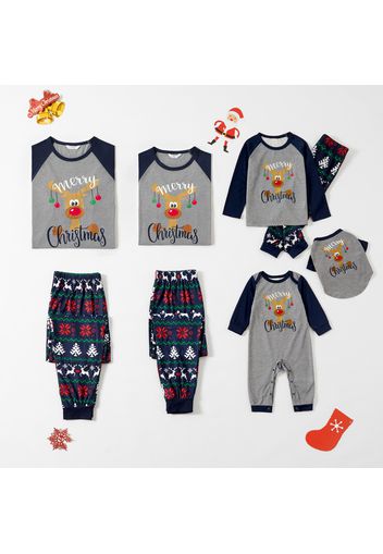 Family Matching Christmas Deer Letter and Snowflake Print Long-sleeve Pajamas Sets (Flame Resistant)