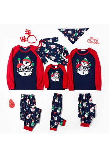 Christmas Snowman and Letter Print Family Matching Raglan Long-sleeve Pajamas Sets (Flame Resistant)