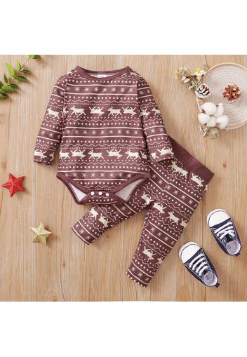 Baby 2pcs Christmas Deer All Over Print Long-sleeve Romper Set