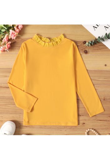 Kid Girl Ruffle Collar Solid Color Long-sleeve Tee